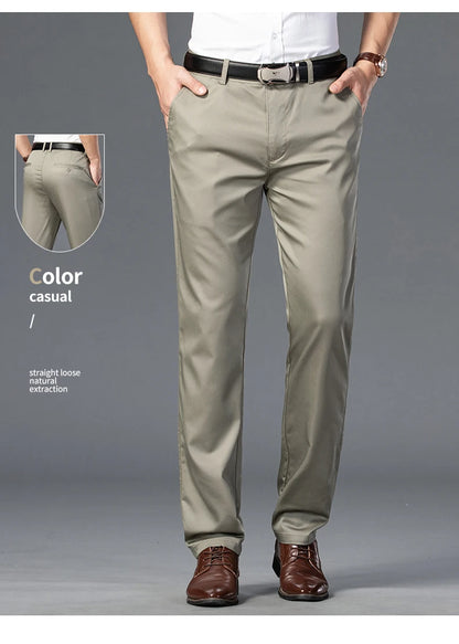 Summer Thin Men's Slim Suit Pants Fashion Business Casual Cotton Green Black Khaki Trousers Male Brand Clothing 30-40.
