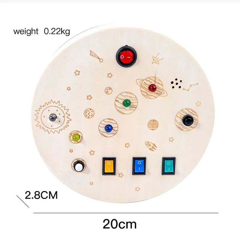Montessori Busy Board Sensory Toys Wooden With LED Light Switch Control Board Travel Activities Children Games For 2-4 Years Old