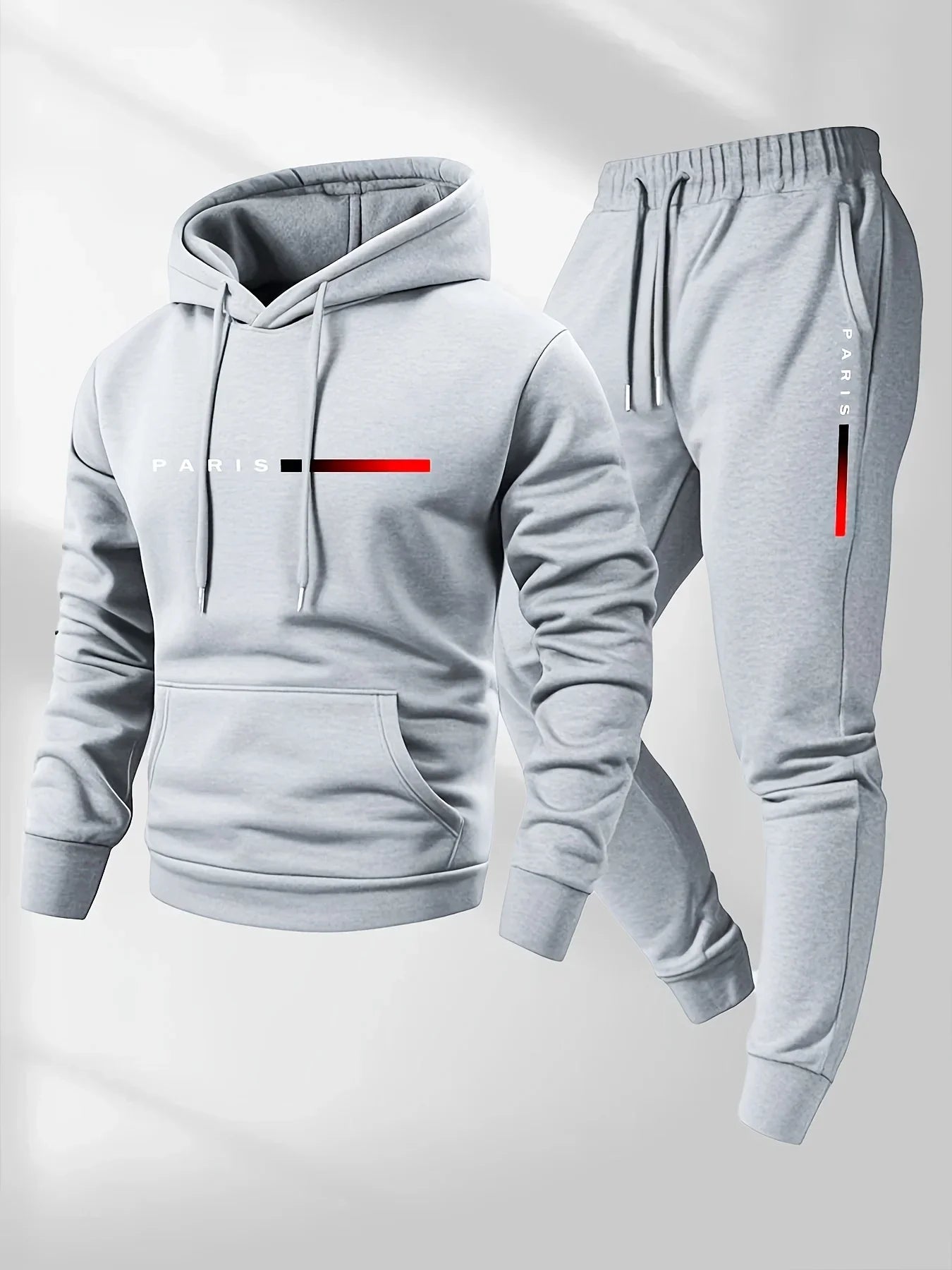 Men's Fleece Warm Hoodies Sets PARIS Printing Tracksuit Autumn Winter Casual Hooded Sweatshirt Drawstring Pants Running Suit.