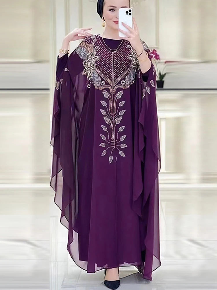 Chiffon Boubou Muslim Fashion Abaya 2-teiliges Set Dubai Türkei Maxikleid Musulman Ensembles Kaftan Marocain Islamische Kleidung