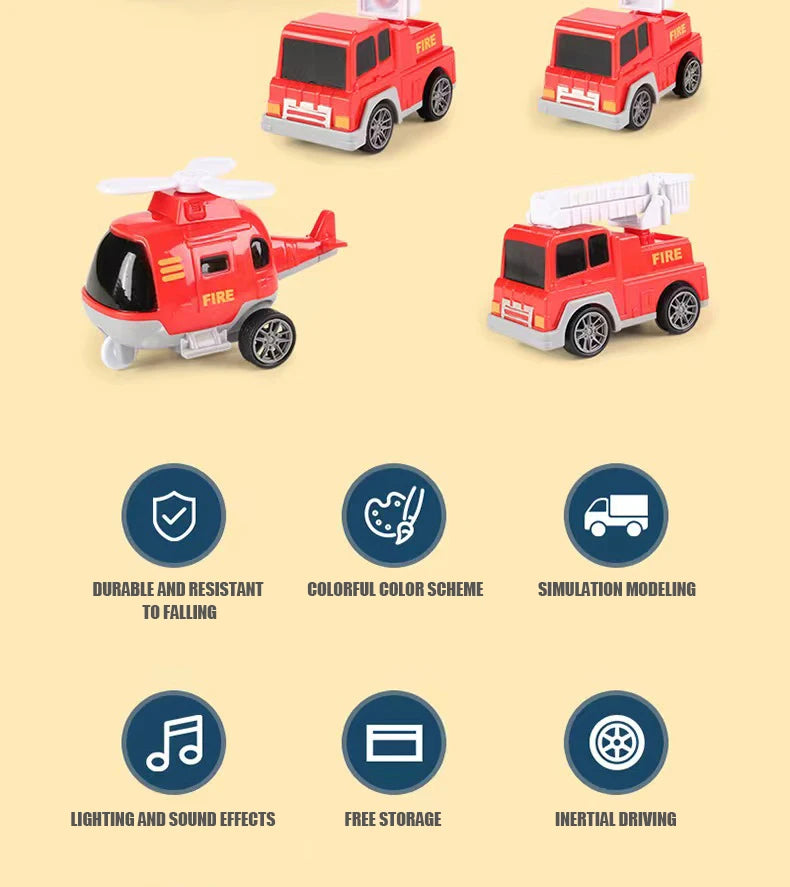 5pcs Kids Toy Construction Vehicles Transport Truck Carrier Toy Truck For Toddler Boys Girls Fire Truck Gift For Boys And Girls.