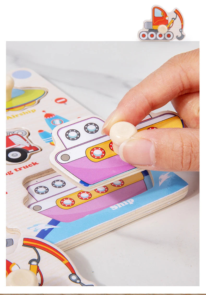 Montessori Baby Toys Wooden 3d Puzzle Cartoon Animal Intelligence Jigsaw Puzzle Early Learning Educational Toys for Children.