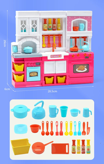 DIY Kid Play House Simulation Kitchen Pretend Toys Kitchenware Lighting and Sounds Cooking Game Set Children Fun Educational Toy.