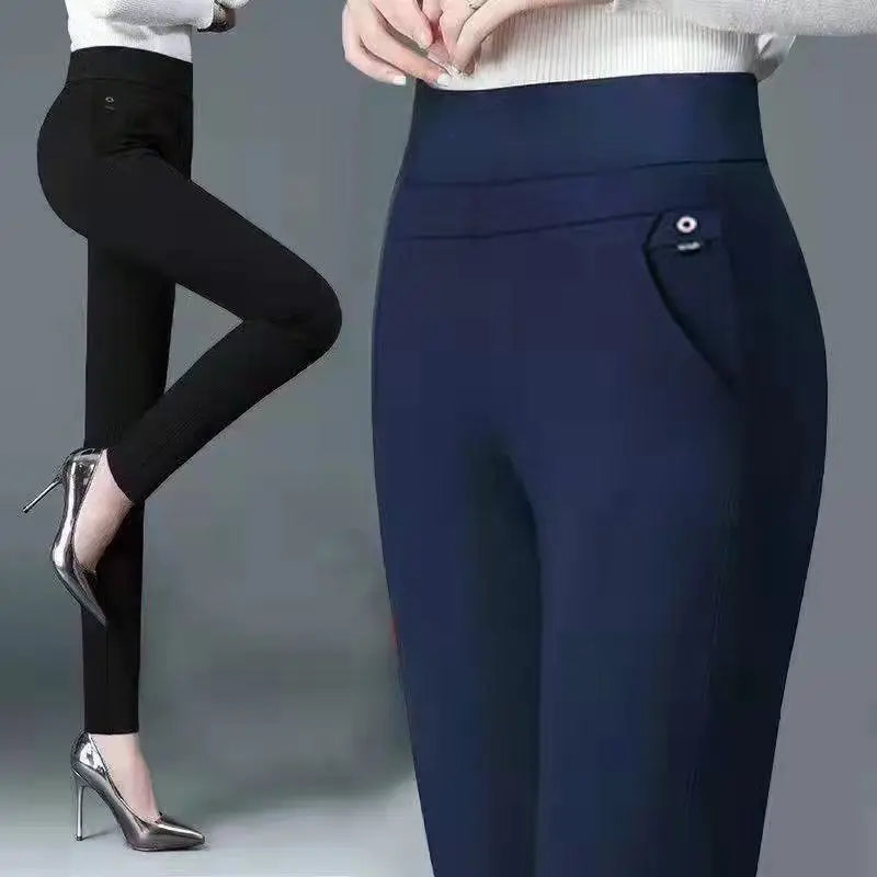 Büro Dame Koreanische Mode Gerade Hosen Weibliche Elastische Band Hohe Taille Feste Große Größe 5XL Frauen Herbst Elegante Hosen 2023.