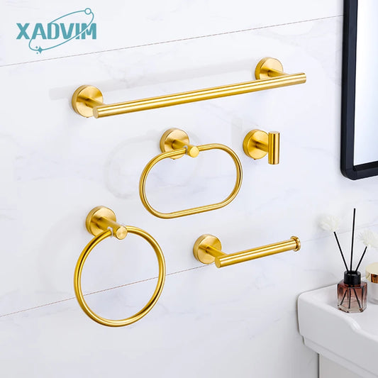 Badezimmer-Hardware-Set aus gebürstetem Gold, Handtuchhalter aus Edelstahl 304, Handtuchring, Toilettenpapierhalter, Kleiderhaken, Badezimmer-Zubehör