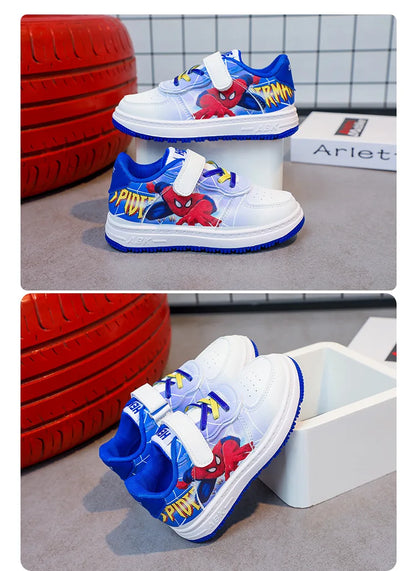 Disney Children's Casual Shoes Cartoon Boys' Breathable Fashion Sports Shoes Sneakers Pu Leather Blue White Shoes Size 26-37