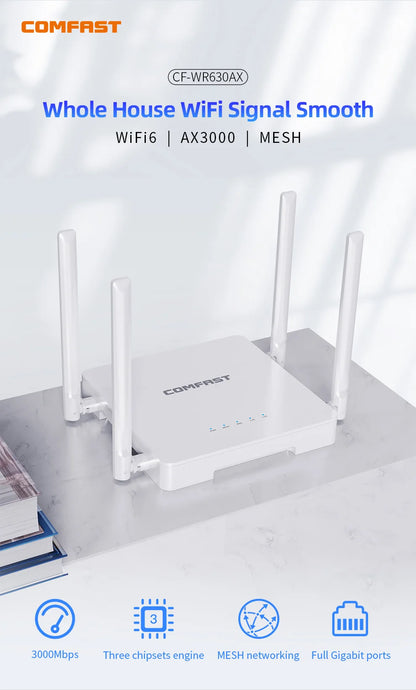 Comfast 3000Mbps  WiFi6 Wireless MESH Router 2.4G/5.8G WPA3 Signal 4 Antenna 4 Gigabit Port Wifi repetidor Roteador CF-WR630AX.