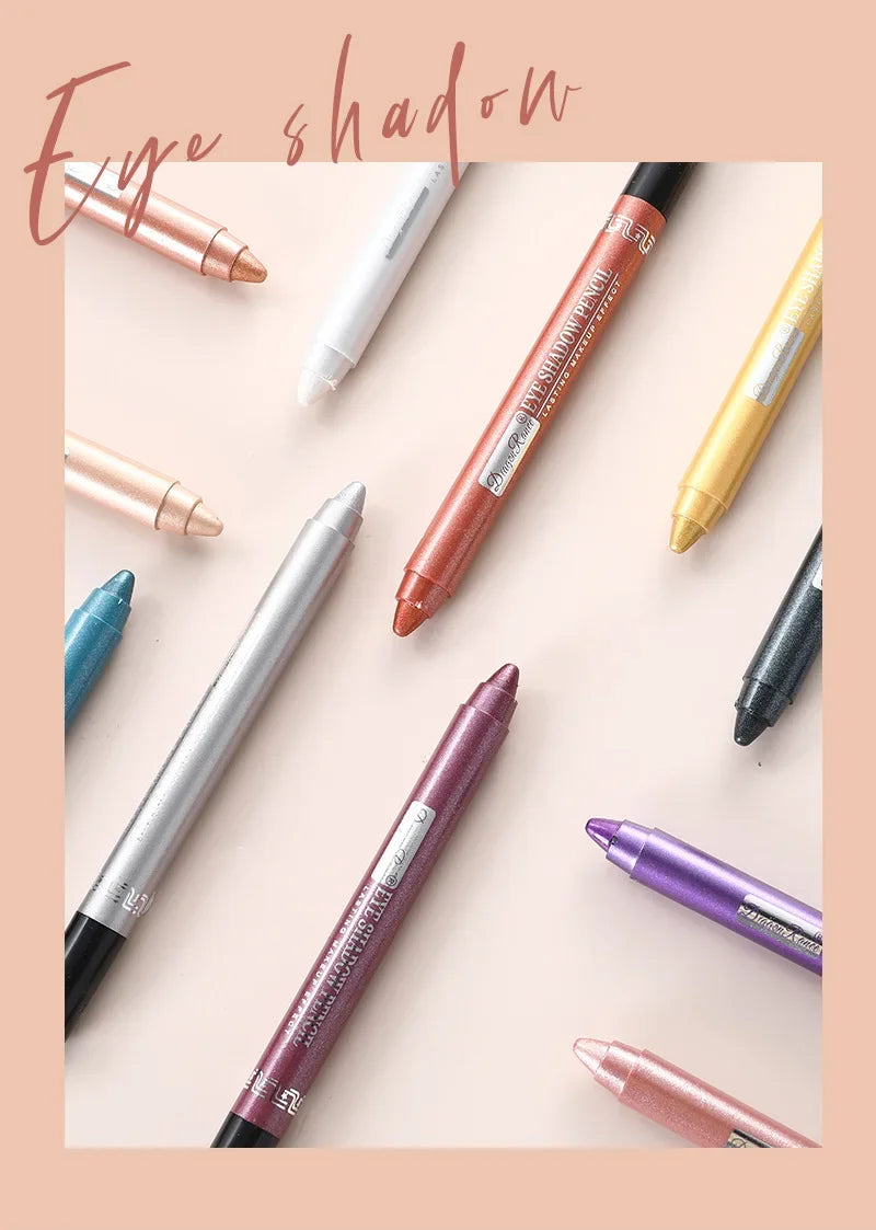 12Colors Glitter Eyeshadow Pen Long Lasting Matte Eye Shadow Palette Shiny Highlighter Silver Purple Eyeliner Pencil Cosmetics.