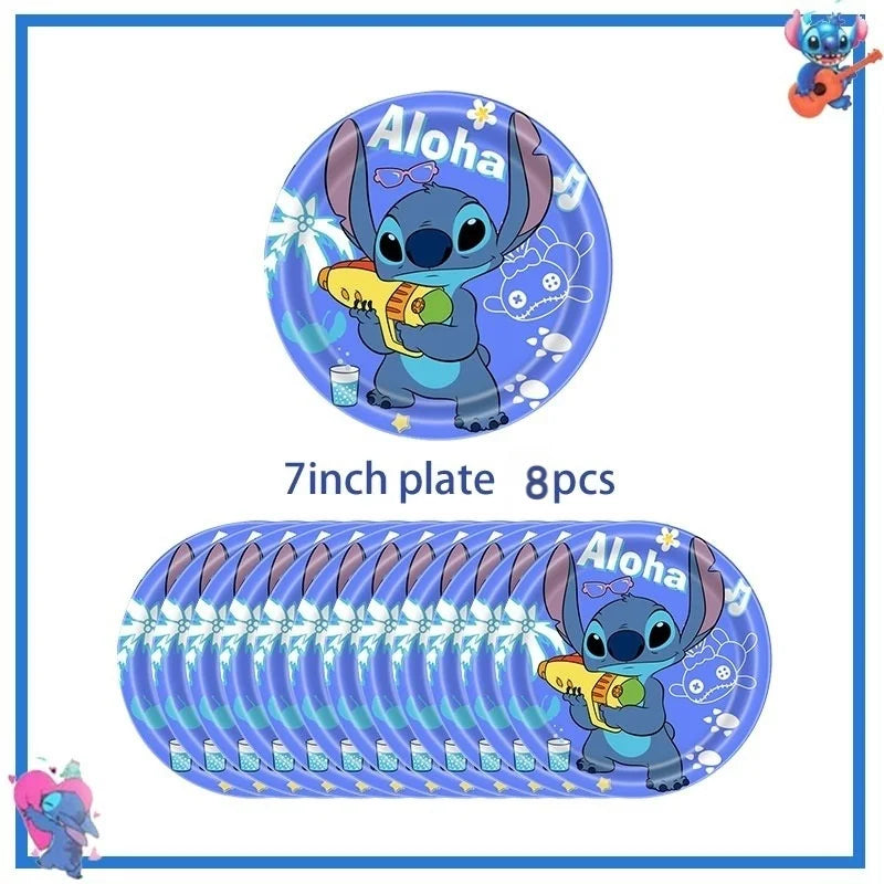 Disney Stich Geburtstag Party Dekorationen Blau Thema Geschirr Tischdecke Banner Hängende Spirale Für Kinder Event Liefert