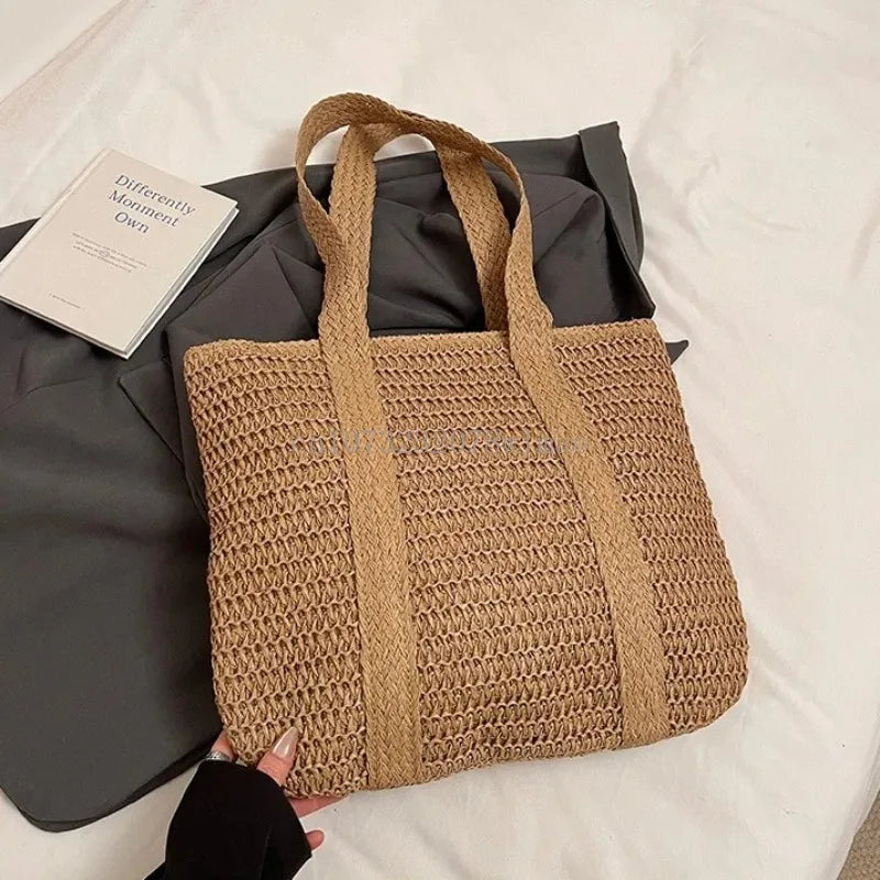 Summer Fashion Women's Large Capacity Shoulder Bag Straw Woven Bag Letter Embroidery Handbag Casual Female Tote Bag Beach Bags.