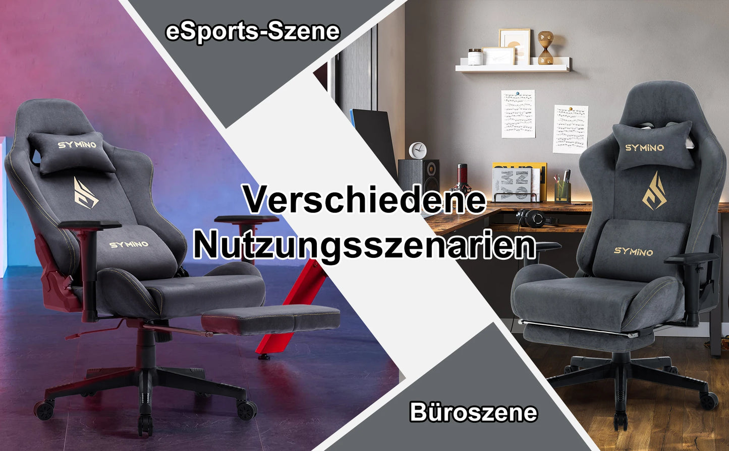 Symino Gaming-Stuhl, ergonomischer Gamer-Stuhl mit Fußstütze, atmungsaktiver PC-Stuhl mit verstellbarem Lendenkissen, Kopfstützenkissen