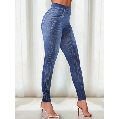 High Waist plus Size Women's Autumn Winter Skinny Jeans Faux Denim Pencil Pants Slimming Base Layer Trousers Cross-Border.
