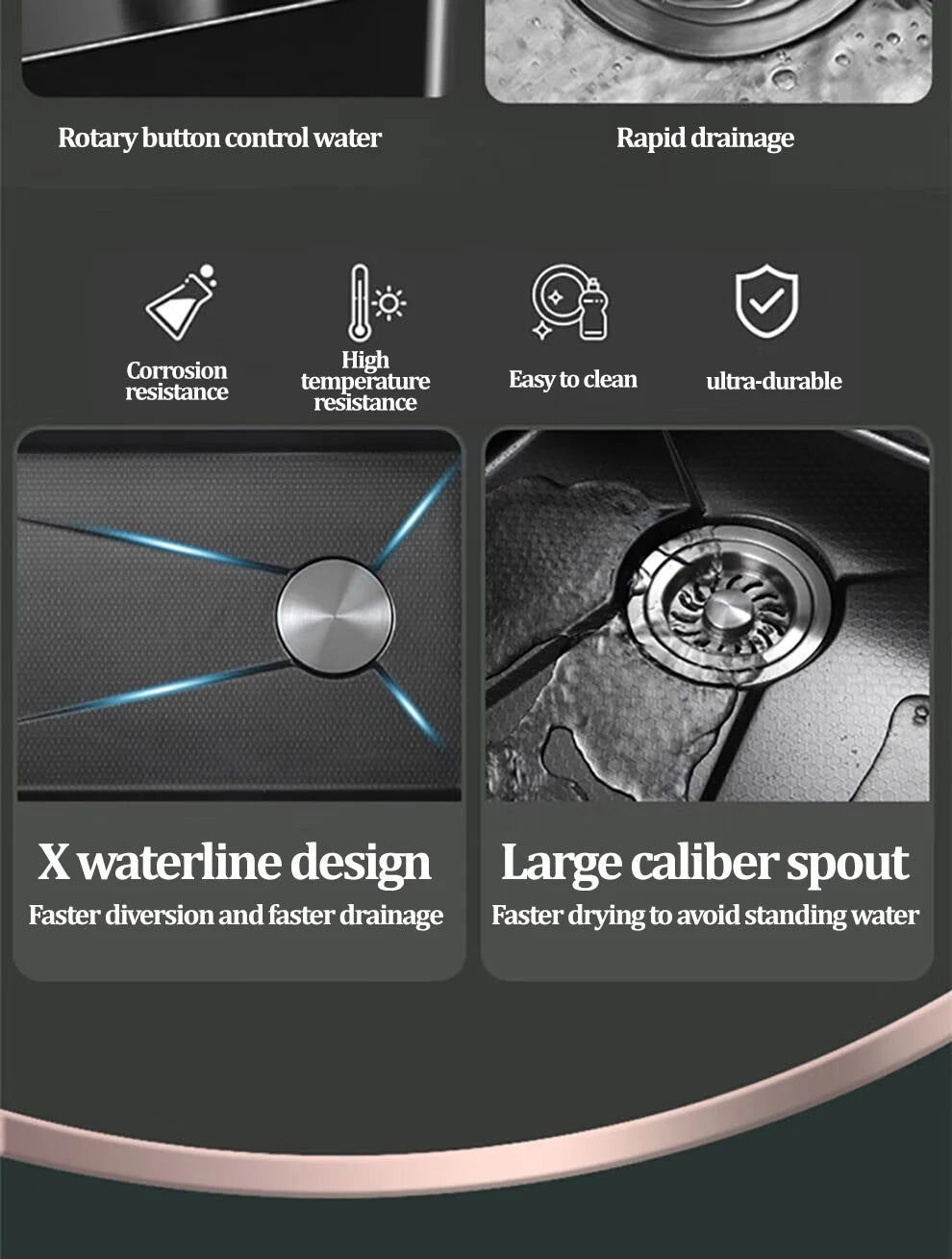 Kitchen Sink 304 Stainless Steel Rain Waterfall Single Trough Honeycomb Large Single Trough Washing Basin