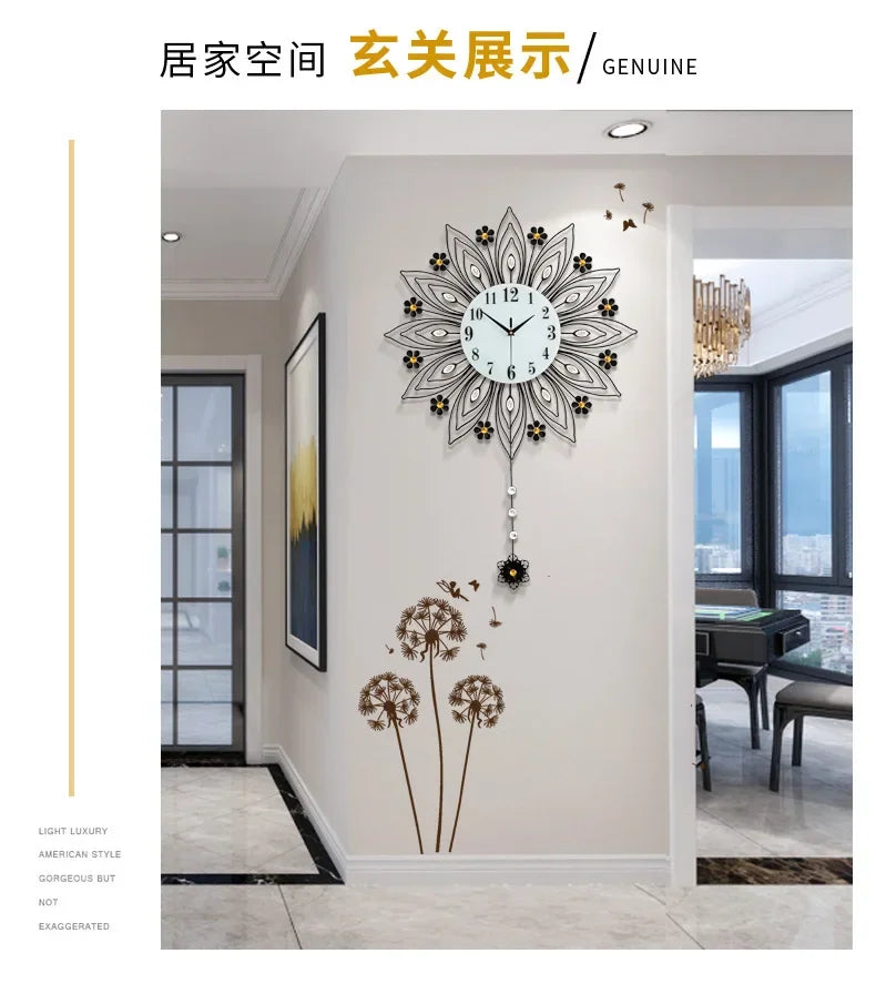 2024 heiß verkaufen Licht Luxus Eisen Kunst Atmosphäre High-End einfache Pfau Wanduhr Mode Wohnzimmer Uhr nach Hause Wandbehang