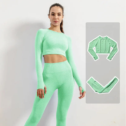 Women Vital Seamless Yoga Fitness Clothing Set High Waist Gym Leggings Crop Tops Sports Tracksuit Plush Up Sports Outfits