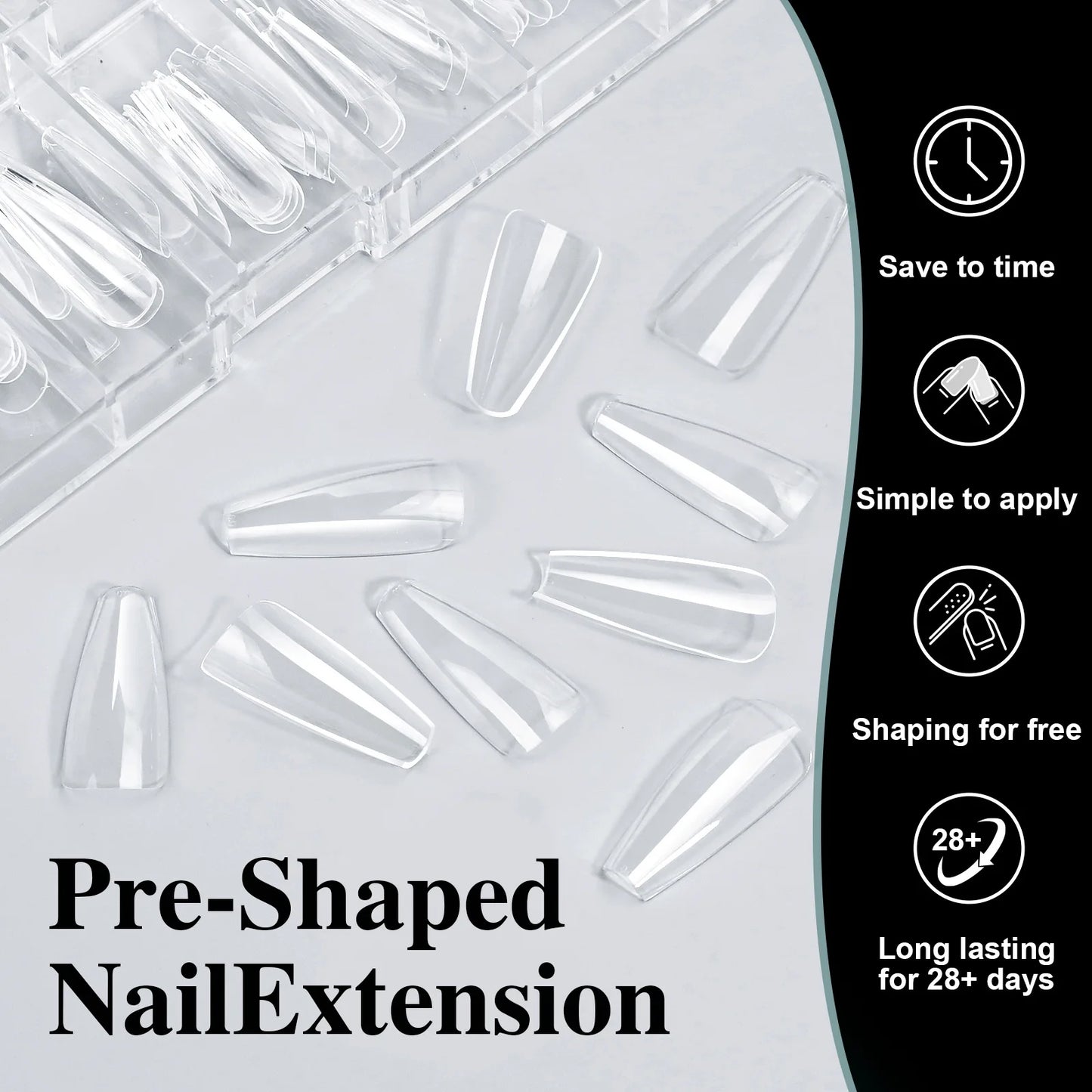 16 Sizes Curved Arch Full Cover False Nail Tips Soft Gel Press on French Almond Capsules Coffin Artificial Fake Nails Extension.