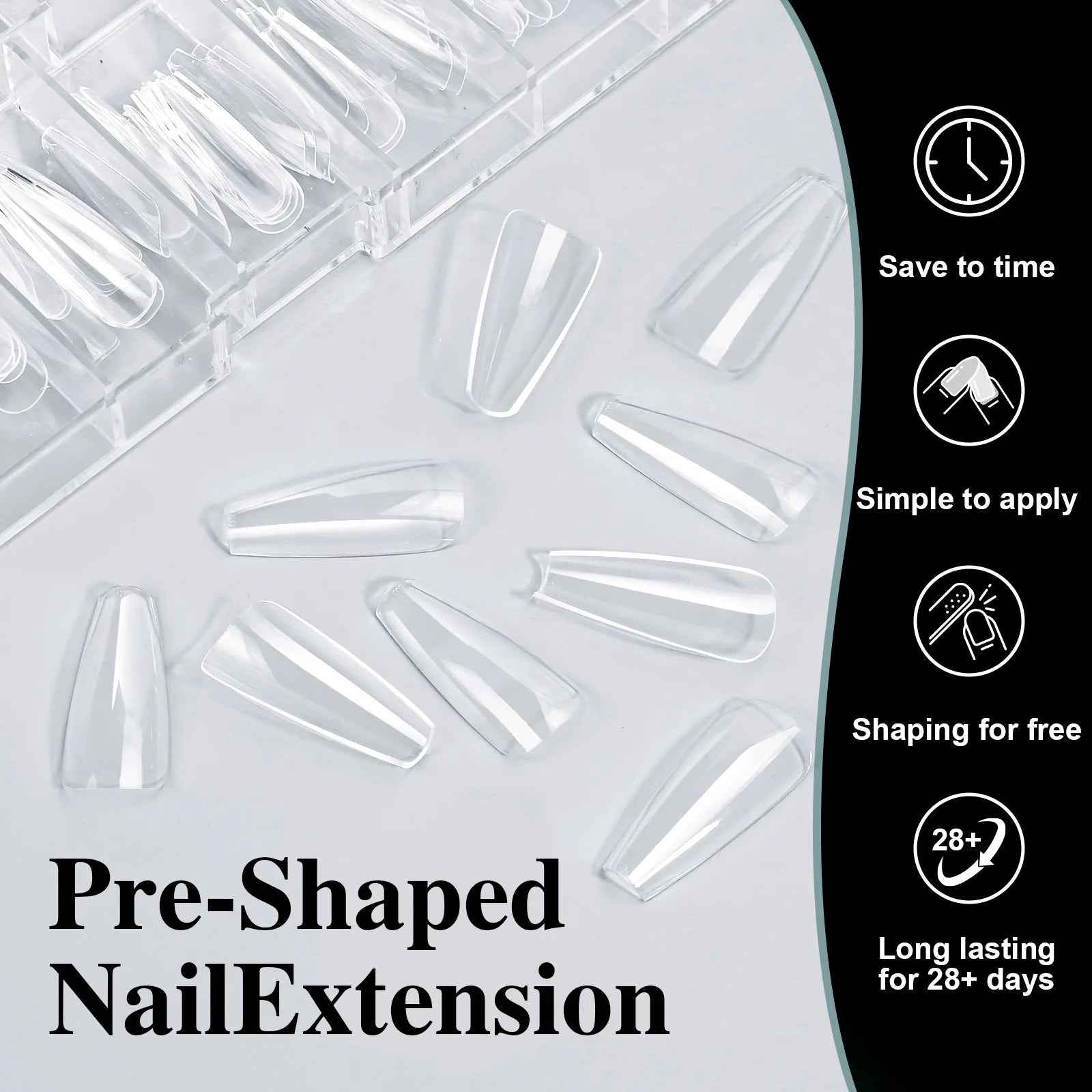 16 Sizes Curved Arch Full Cover False Nail Tips Soft Gel Press on French Almond Capsules Coffin Artificial Fake Nails Extension.