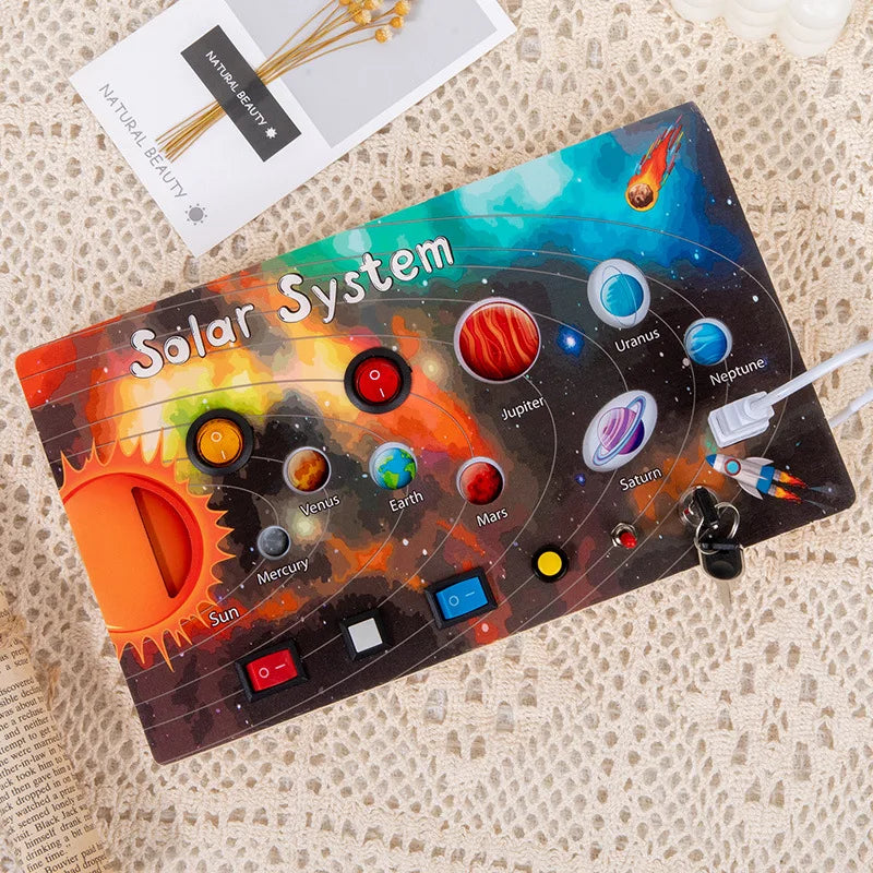 Montessori Busy Board Sensory Toys Wooden With LED Light Switch Control Board Travel Activities Children Games For 2-4 Years Old