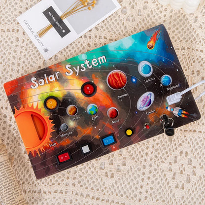 Montessori Busy Board Sensory Toys Wooden With LED Light Switch Control Board Travel Activities Children Games For 2-4 Years Old