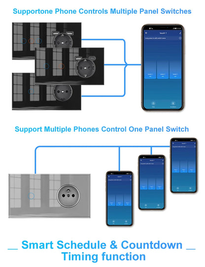 SRAN Smart Switch mit Wandsteckdose 16A EU, Tuya Smart Life Home Touch Sensor WiFi Lichtschalter Weiß.