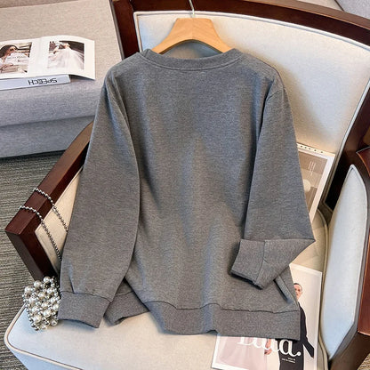 175 kg Plus Size Damen Büste 170 Herbst Cartoon Langarm Sweatshirt Schwarz Grau 5XL 6XL 7XL 8XL 9XL.