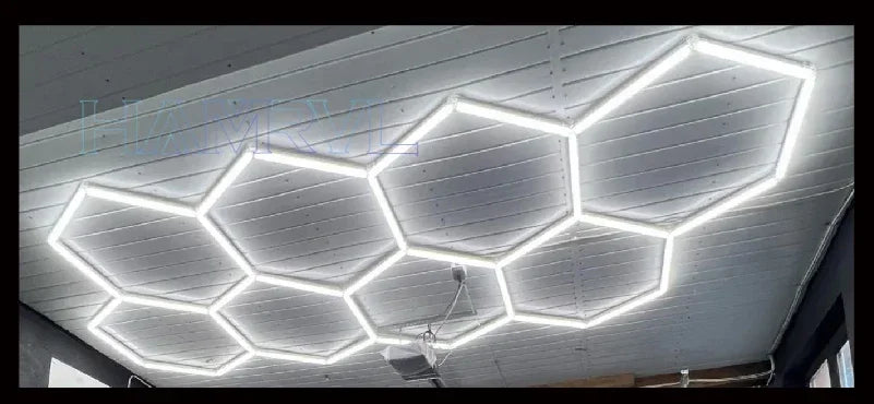 Hexagonal ceiling light BarberShop Car Garage LED Light 6500k LED tube for Gym Bar Hair Salon Library Workshop Auto Body Repair.