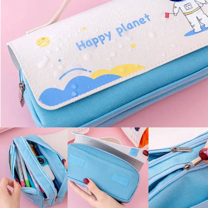 Kawaii Federmäppchen, großes Fassungsvermögen, Astronautenbeutel, wasserdicht, waschbar, Leder, Stiftbox, Schule, Bürobedarf, Schreibwaren.
