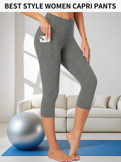 High Waisted capri pants For Women With Pockets Tummy Control No See Through Workout Running Yoga Athletic Push Up Gym Leggings.