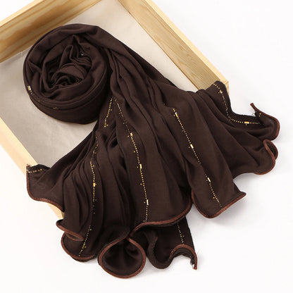 Rhinestone Modal Cotton Jersey Hijab Scarf For Women Stretch Shawl Plain Muslim Headband Fashion Solid Color Long Muffler