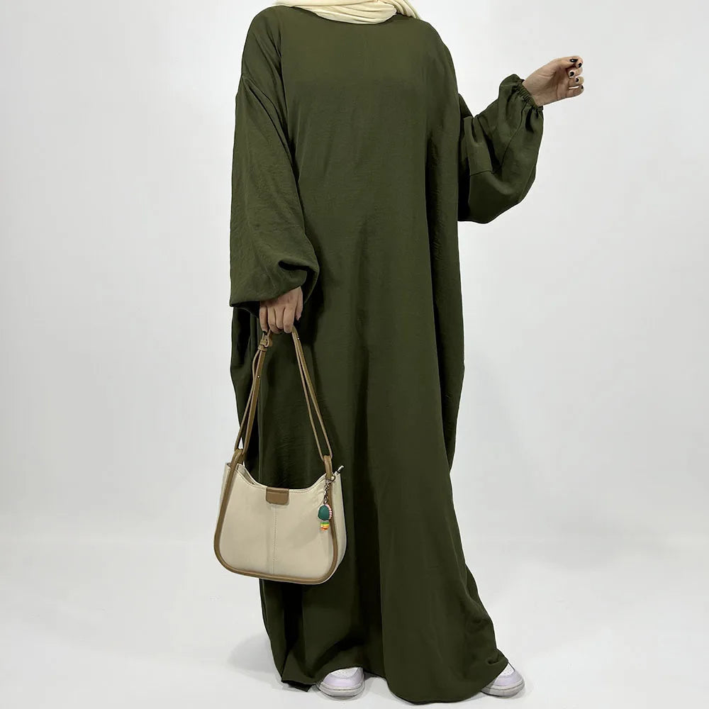 Straight Cut Crepe Abaya with Pockets Modest Elastic Cuff Loose Fitting Ramadan Islamic Dubai Luxury Muslim Women Kaftan Dress.
