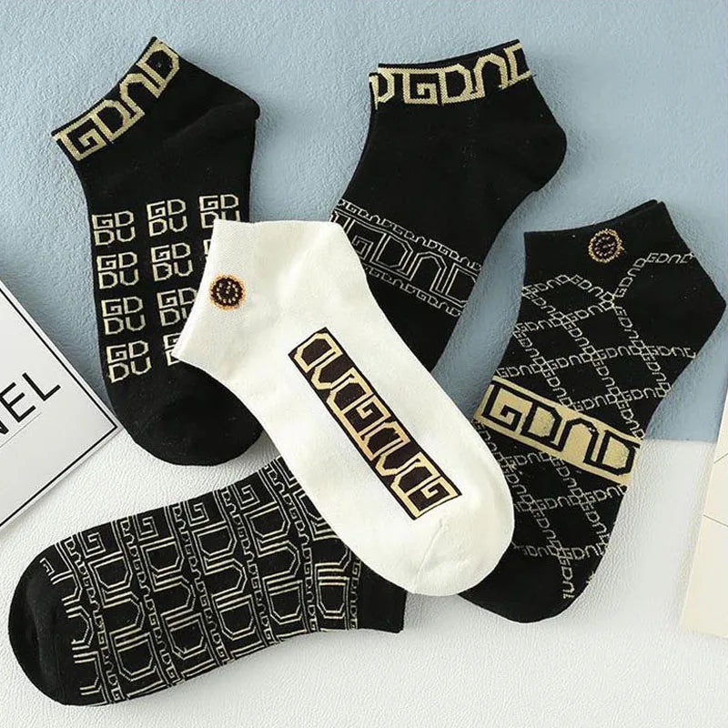5/10/20 Pairs Mens Socks Short Breathable Luxury Socks Designer Brand Low-Cut Fashion Trendy Socks Geometric Pattern.