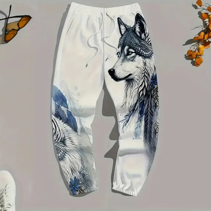 New Fashion Lion Pattern Printed Sweatpants Men's Loose Leisure Sports Pants Autumn And Winter Warm Pants Street Clothes For Men.