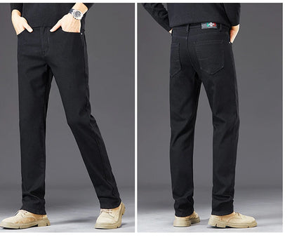Tall Men Denim Pants Fleece Thick Warm Winter Stretch Jean Male Extra Long Length Leg Trouser 115cm 190cm Black Skinny Thin Slim