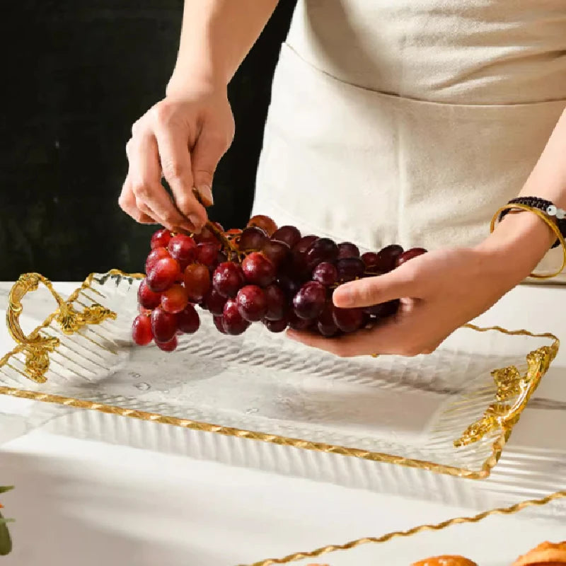 Gold-rimmed Glass Plates, Luxury Fruit Plates, Snacks, Cakes, Snacks, Bread Tray, Binaural Glass Plates, Rectangular Trays.