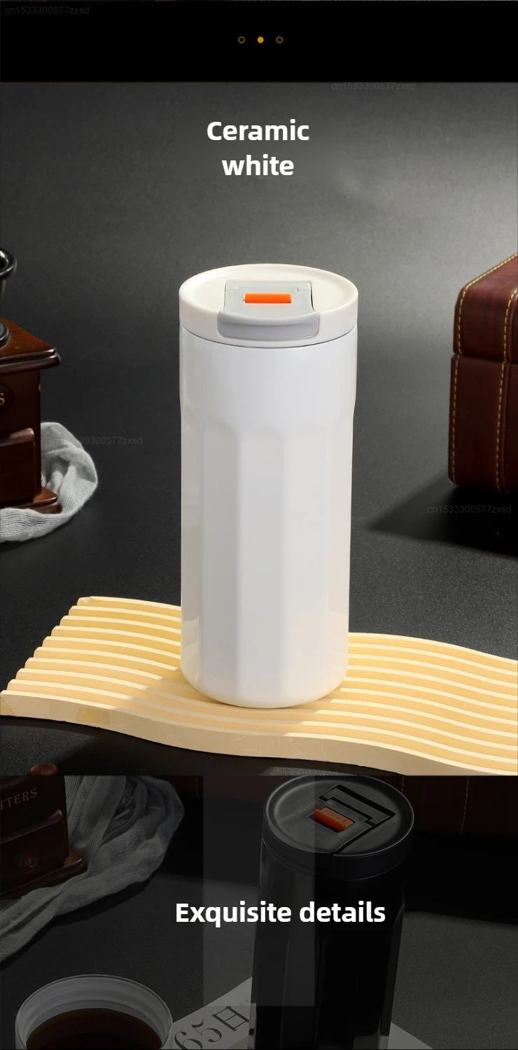 New Xiaomi Ceramic Coating Coffee Mug Stainless Steel Insulated Mug High-value Girls Cup Portable Walking Mug for Home School.