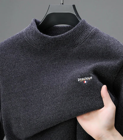 Luxury high-end round neck sweater men's winter trend brand embroidered Korean version casual plush warm thick knitted pullover.