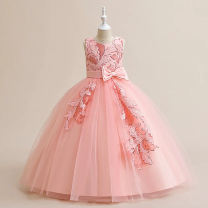 Kinder Party Kleid für Mädchen Hochzeit Brautjungfer Geburtstags kleider Kinder Spitze Stickerei Blumen mädchen Prinzessin Kleider Ballkleid