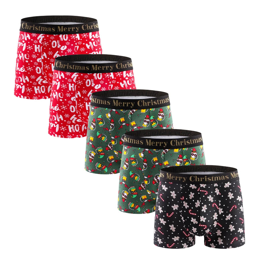 5 stücke Weihnachts Druck männer Unterhose Shorts Brief Bund Boxer Briefs Marke Männer Höschen Baumwolle Unterwäsche Mann Boxer Badehose
