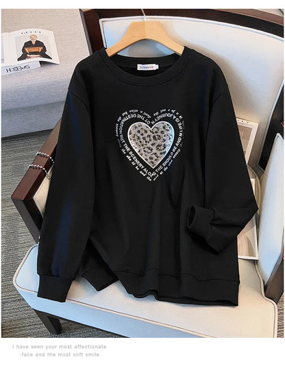 175 kg Plus Size Damen Büste 170 Frühling Herbst Lose Rundhals Langarm Bedrucktes Sweatshirt Schwarz Rosa 5XL 6XL 7XL 8XL 9XL