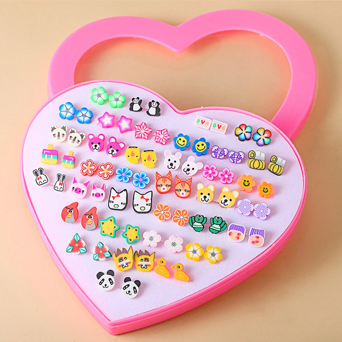 Multicolor 36Pairs Cartoon Hypoallergenic Plastic Stud Earrings Set For Women Girl Cute Animal Flower Ear Wedding Gifts Jewelry