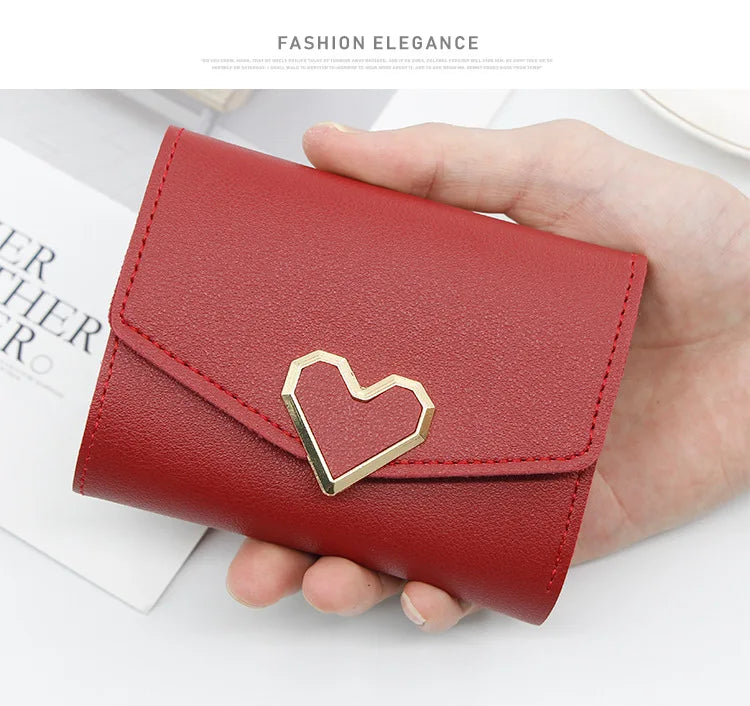 Korean version women wallet short heart-shaped three fold women's wallet multi card slot card bag zero wallet  purses for women.