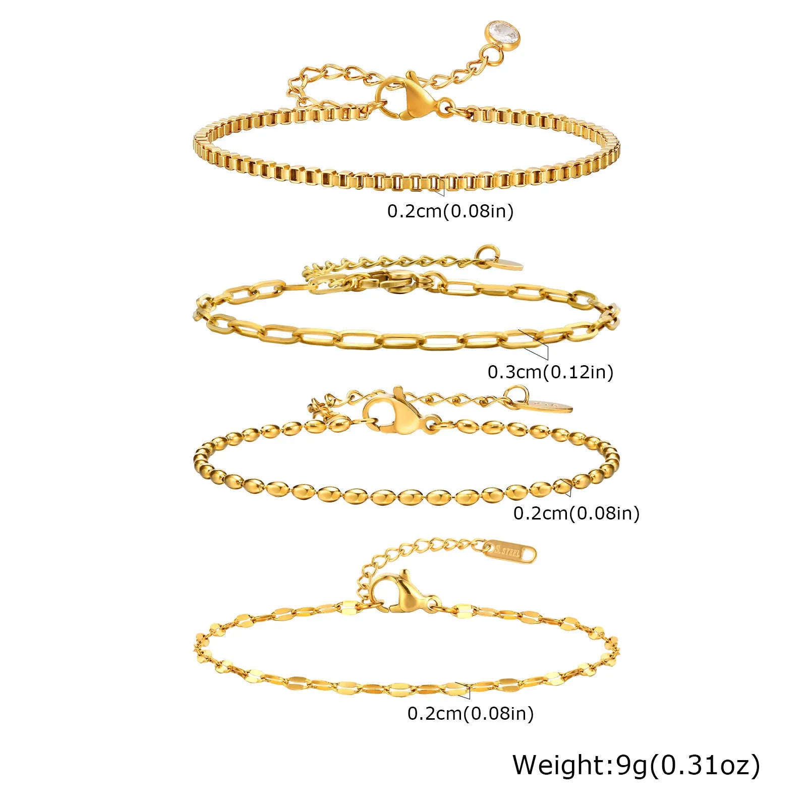 Non Tarnish Stainless Steel Bracelet Stackable for Women, Thin Herribone Chain Bracelet Waterproof Gold Plated Jewelry.