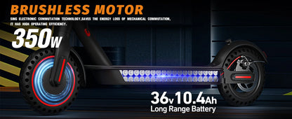 Black 350W Foldable Electric Scooter with Bag for Adults, 30KM Range, APP Support, Foldable Commuter E-scooter.