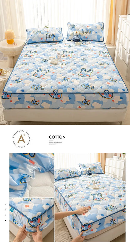 Waterproof Mattress Cover Cartoon Style Bed Covers Quilted Fitted Sheet постельное белье Thickened Bedspread(No Pillowcase).