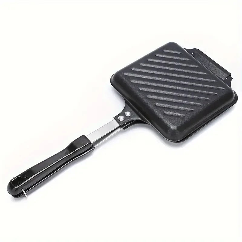 Non-Stick Camping Sandwich Panini Maker with Handle, Double Sided Frying Pan Detachable Grilled Sandwich Flip Pan.