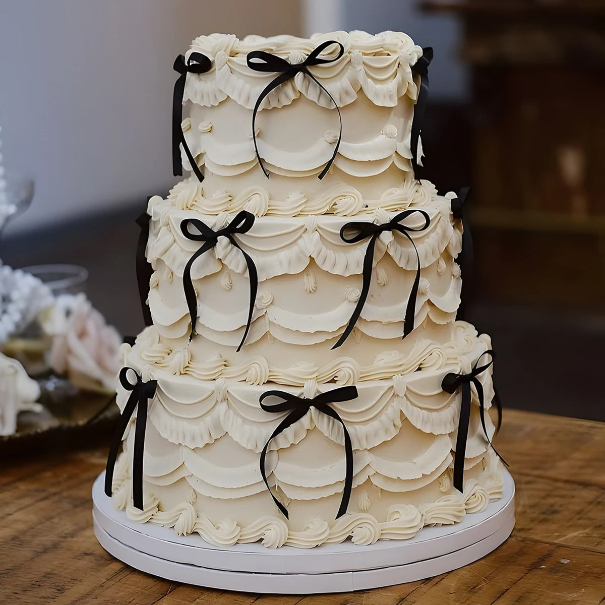Tortenaufsatz mit Schleife und Schleife „Happy Birthday“-Schild, Kokette-Motto-Party, schwarzer Vintage-Kuchenaufsatz für Herzkuchen, Vintage-Kuchen.