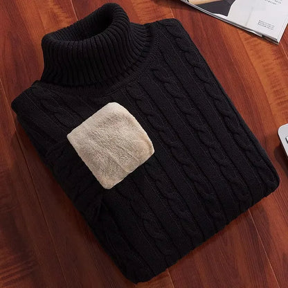 Men's Pullovers Velvet Thickened Sweater Men's Winter Turtleneck Base Shirt Thick Knitted Shirt Warm Men's Inner Clothes.