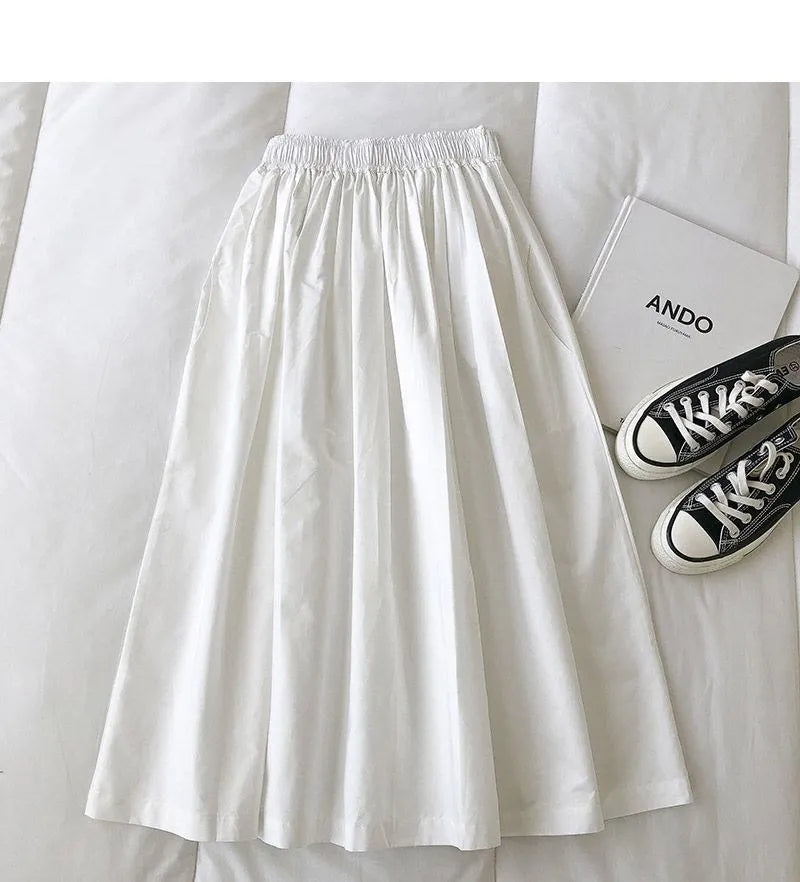 Women Black skirt midi High waist korean style Pleated a line Vintage Clothing 2025 new Summer Casual Fashion Ladies Work Wear.