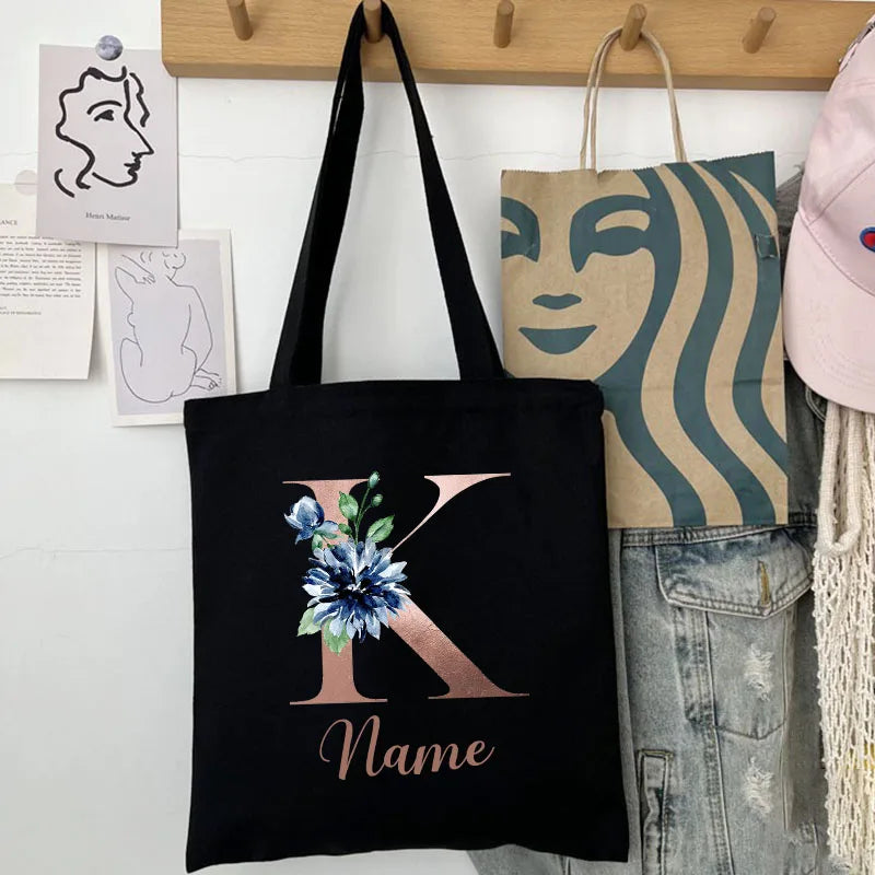 Custom Name Handbag Travel Storage Shoulder Bag Simple Tote Bags Birthday Customize Wedding Bridesmaid Gift Canvas Tote Bag.