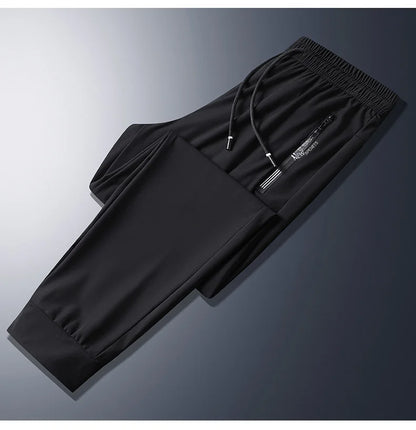 Men Summer Thin Ice Silk Pants Loose Style Workwear Casual Quick Dry Sports Pants Long Breathable High Elasticity.